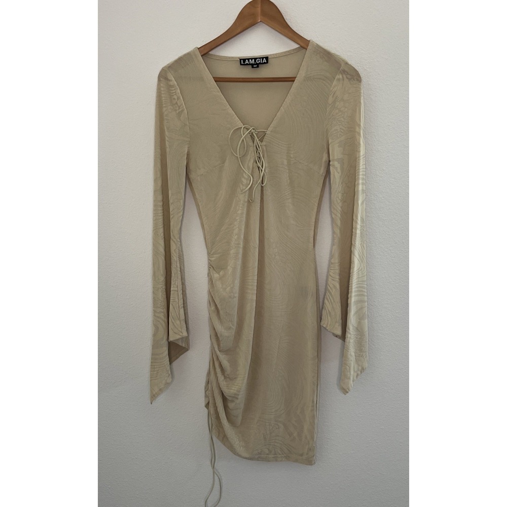 I.AM.GIA The Amina Dress MeshMarble Swirl LaceUp Mini Flare Sleeve M Fairy Party